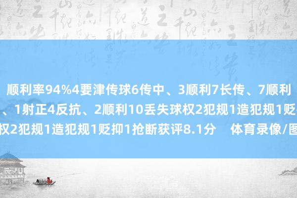 顺利率94%4要津传球6传中、3顺利7长传、7顺利1创造环节契机1射门、1射正4反抗、2顺利10丢失球权2犯规1造犯规1贬抑1抢断获评8.1分    体育录像/图片